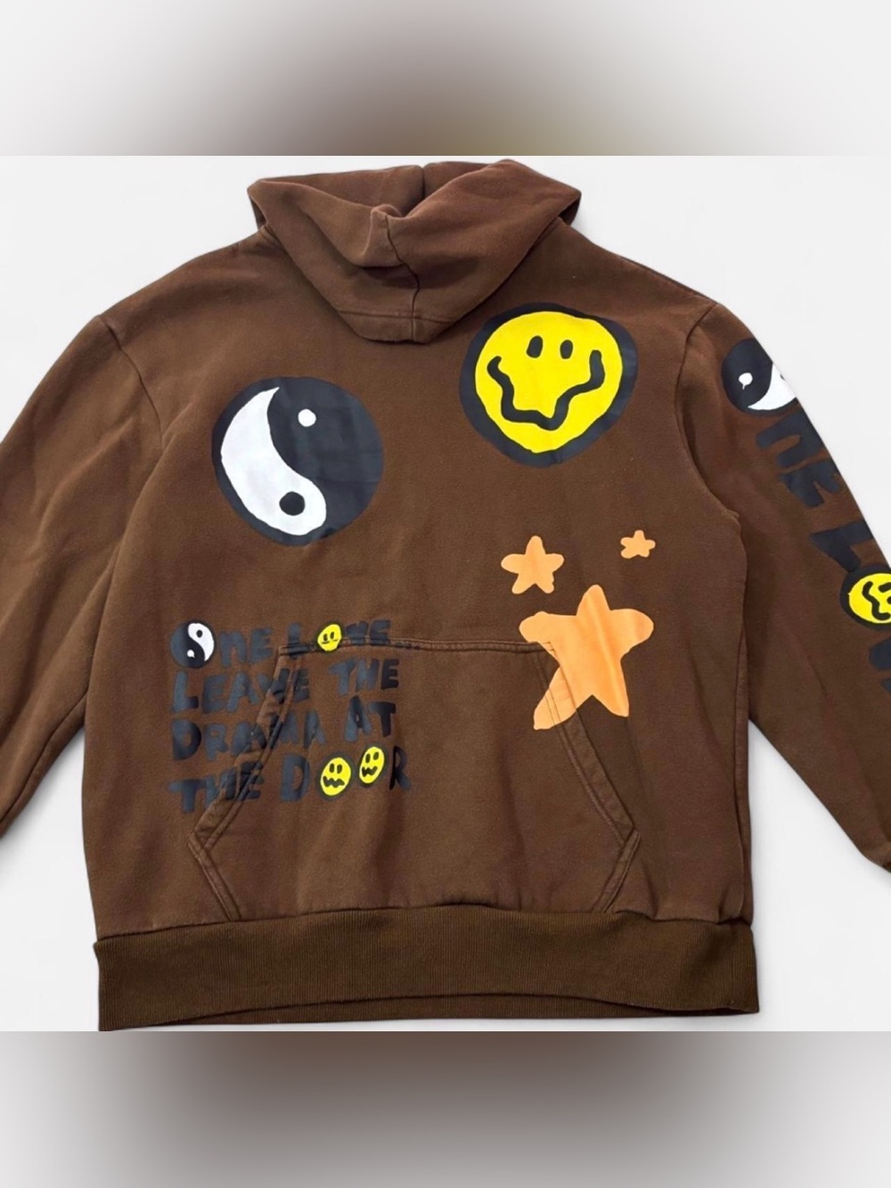 PacSun "One Love" Brown Graphic Patchwork Hoodie